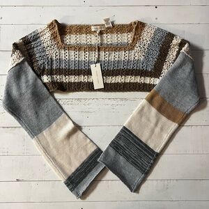 NWT Gilded Intent Brown and Gray Striped Sweater